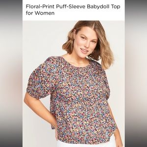 NWOT Old Navy Floral-Print Puff-Sleeve Babydoll Top